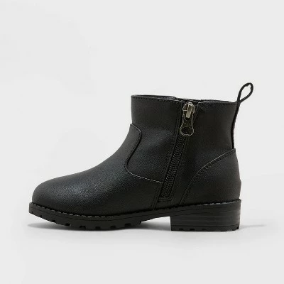Toddler Girls' Gitta Zipper Slip-On Moto Boots - Cat & Jack™ Black 3 Toddler Girls' Gitta Zipper Slip-On Moto Boots - Cat & Jack™ Black