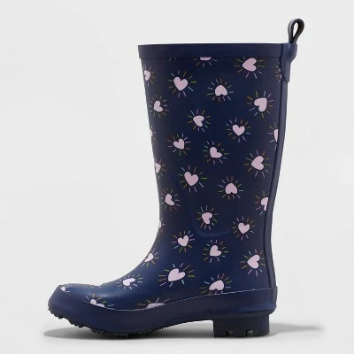 Girls' Alina Rain Boots - Cat & Jack™ Navy/heart Print 3 Girls' Alina Rain Boots - Cat & Jack™ Navy/heart Print
