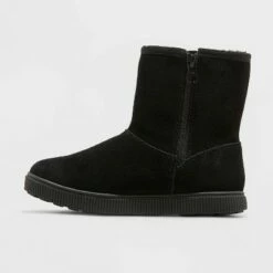 Girls' Hannah Zipper Slip-On Winter Shearling Style Boots - Cat & Jack™ Black