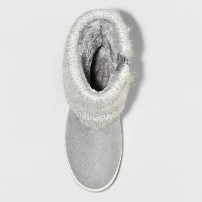 Girls' Thea Zipper Slip-On Winter Shearling Style Boots - Cat & Jack™ Off-white 4 Girls' Thea Zipper Slip-On Winter Shearling Style Boots - Cat & Jack™ Off-white - Image 2