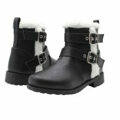 Rampage Girls' Big Kid Slip On Mid High Distressed Winter Boots with Faux Fur Trims and Buckle Straps -Kids' Shoes Official Shop unnamed file 3119