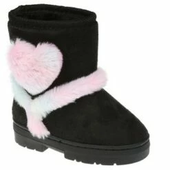 Rampage Girl's Warm Microsuede Winter Boots for Toddlers/Girls,With Cute Faux Fur Heart And Trim Details