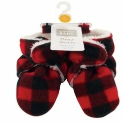 Hudson Baby Baby and Toddler Cozy Fleece and Sherpa Booties, Black Red Plaid