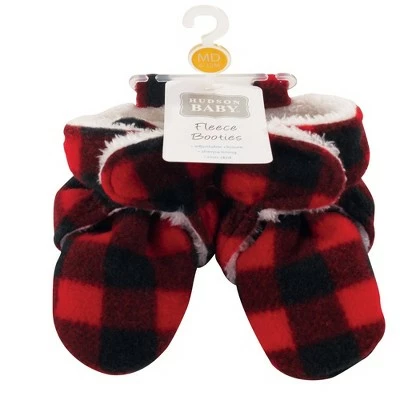 Hudson Baby Baby and Toddler Cozy Fleece and Sherpa Booties, Black Red Plaid 3 Hudson Baby Baby and Toddler Cozy Fleece and Sherpa Booties, Black Red Plaid