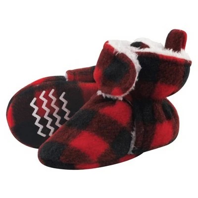 Hudson Baby Baby and Toddler Cozy Fleece and Sherpa Booties, Black Red Plaid 6 Hudson Baby Baby and Toddler Cozy Fleece and Sherpa Booties, Black Red Plaid - Image 4