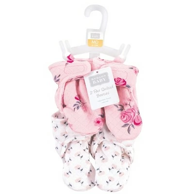 Hudson Baby Infant and Toddler Girl Quilted Booties 2pk, Pink Navy Floral 3 Hudson Baby Infant and Toddler Girl Quilted Booties 2pk, Pink Navy Floral
