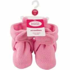 Luvable Friends Baby and Toddler Girl Cozy Fleece Booties, Light Pink Dark Pink