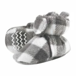 Hudson Baby Baby and Toddler Cozy Fleece and Sherpa Booties, Charcoal White Plaid