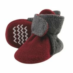 Hudson Baby Baby and Toddler Cozy Fleece Booties, Heather Charcoal Burgundy -Kids' Shoes Official Shop unnamed file 3777