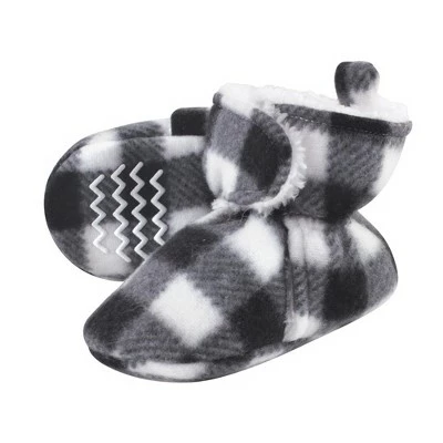 Hudson Baby Baby and Toddler Cozy Fleece and Sherpa Booties, Black White Plaid 4 Hudson Baby Baby and Toddler Cozy Fleece and Sherpa Booties, Black White Plaid - Image 2