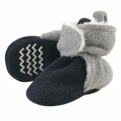 Hudson Baby Infant and Toddler Boy Cozy Fleece and Sherpa Booties, Navy Heather Gray