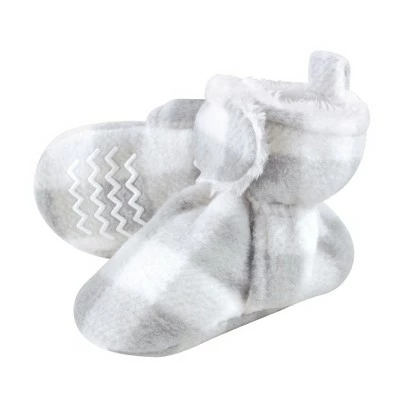 Hudson Baby Baby and Toddler Cozy Fleece and Sherpa Booties, Gray White Plaid 3 Hudson Baby Baby and Toddler Cozy Fleece and Sherpa Booties, Gray White Plaid