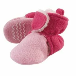 Hudson Baby Infant and Toddler Girl Cozy Fleece and Sherpa Booties, Light Pink Dark Pink