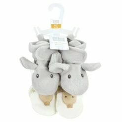 Hudson Baby Unisex Baby Animal Fleece Booties 2-Pack, Gray Elephant Giraffe