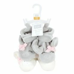 Hudson Baby Infant Girl Animal Fleece Booties 2-Pack, Gray Elephant Lamb