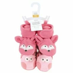 Hudson Baby Infant Girl Animal Fleece Booties 2-Pack, Pink Owl Fox