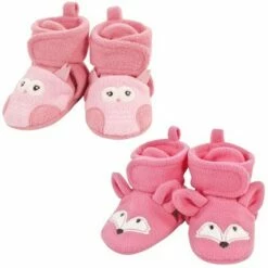 Hudson Baby Infant Girl Animal Fleece Booties 2-Pack, Pink Owl Fox -Kids' Shoes Official Shop unnamed file 4158