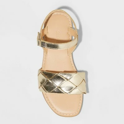 Girls' Julia Metallic Ankle Strap Sandals - Cat & Jack™ Gold 4 Girls' Julia Metallic Ankle Strap Sandals - Cat & Jack™ Gold - Image 2