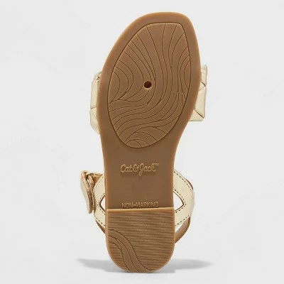Girls' Julia Metallic Ankle Strap Sandals - Cat & Jack™ Gold 5 Girls' Julia Metallic Ankle Strap Sandals - Cat & Jack™ Gold - Image 3